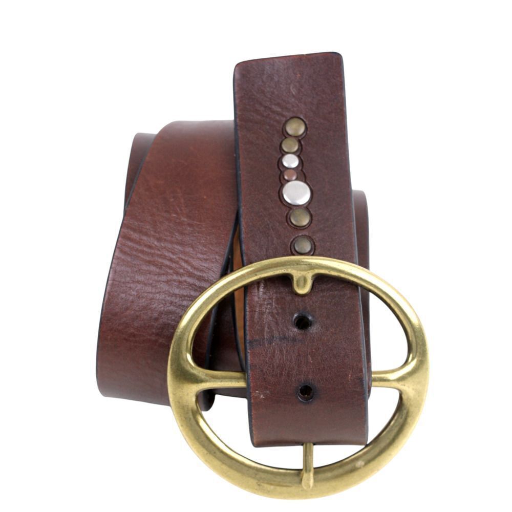 CLASSIC BROWN REAL LEATHER 1.5"Wd STUDDED DRESS CASUAL WOMEN'S BELT Sz S/M (E97